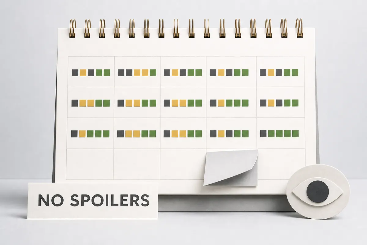 Calendario editoriale con righe colorate dei giorni passati e data corrente coperta